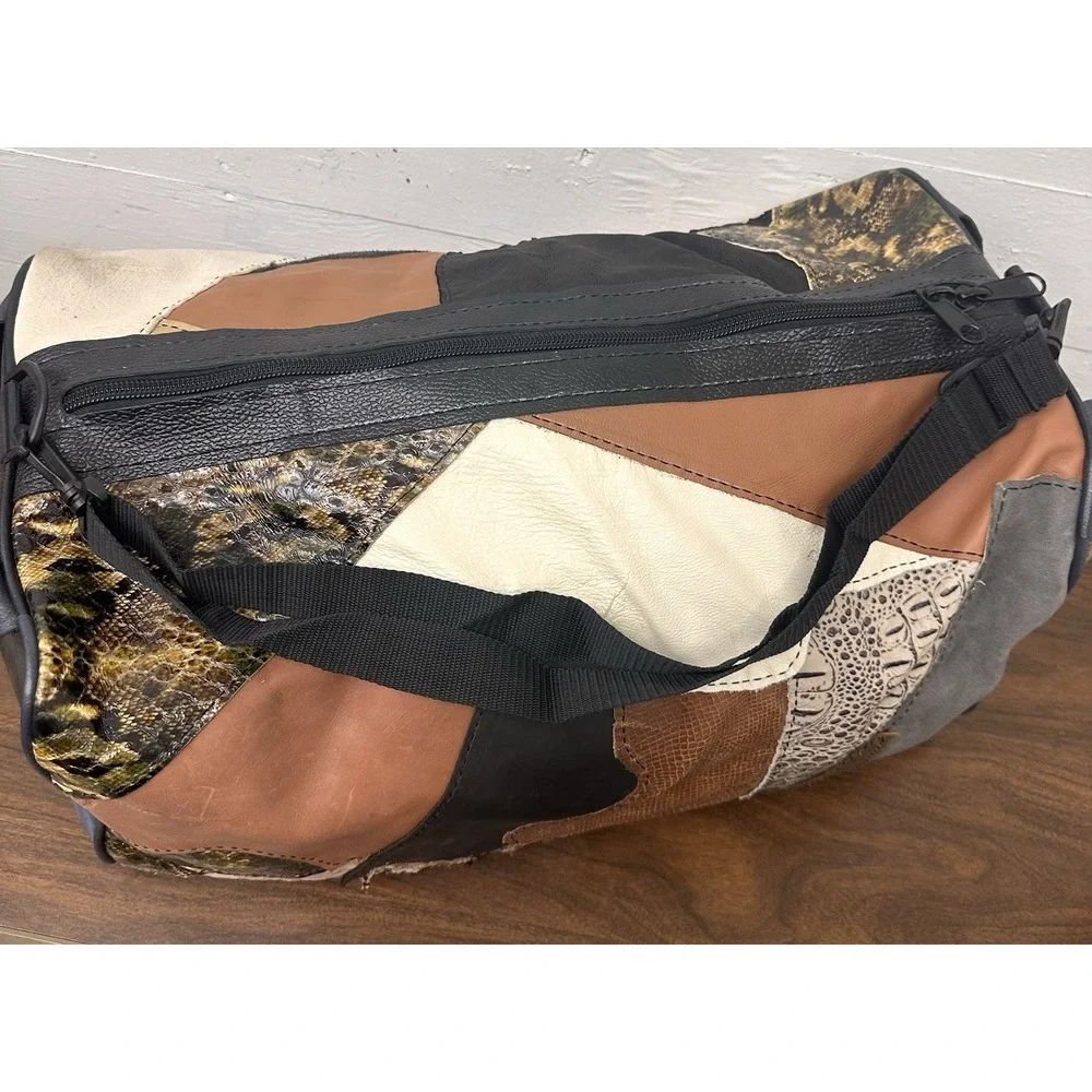 Hand Crafted From Patchwork 100% Leather Duffle Bag Adjustable Strap